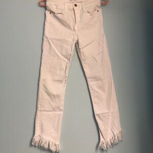 Frame Denim White Fringed Straight Jeans